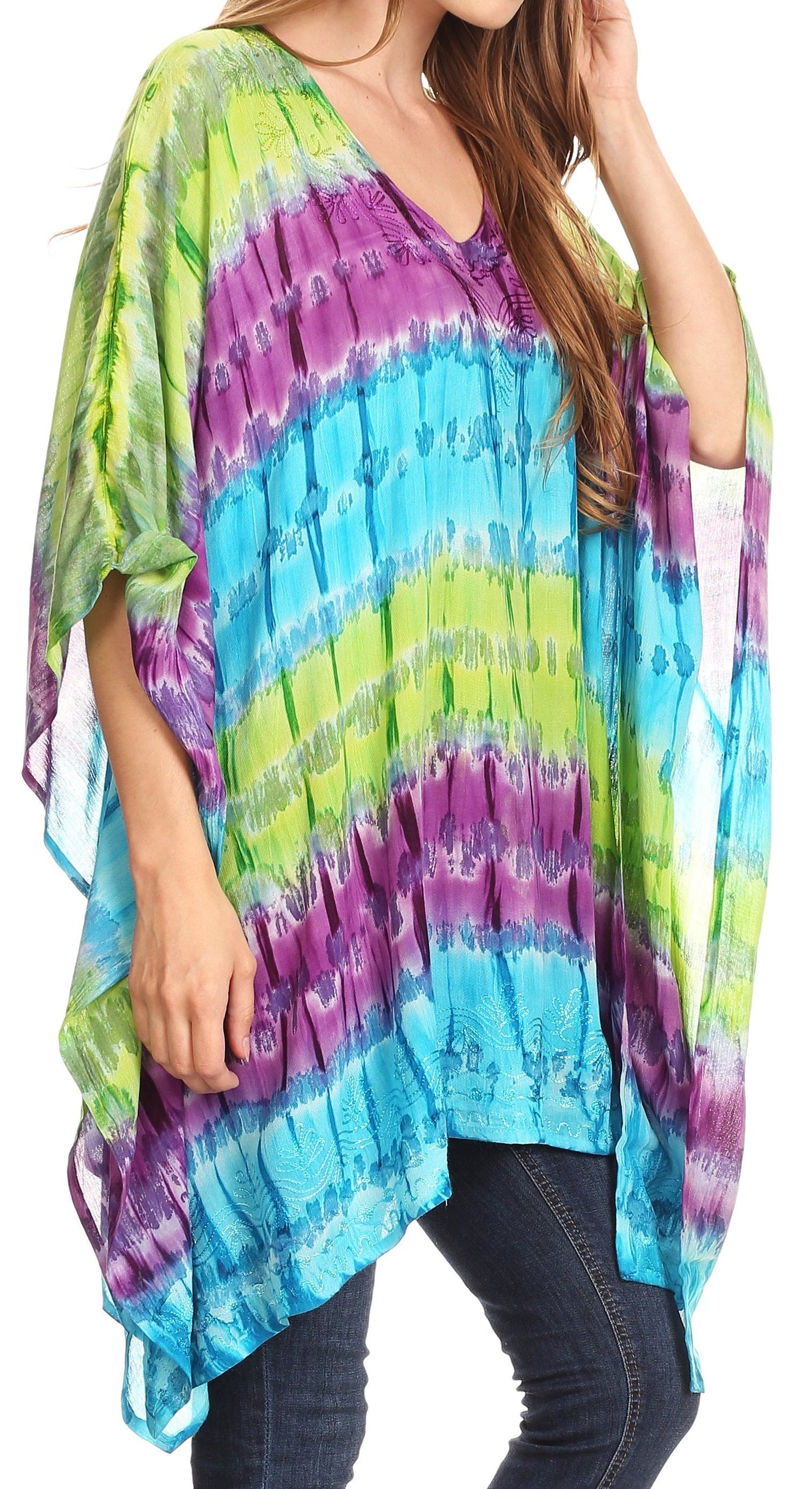 Sakkas Adalwin Desert Sun Lightweight Circle Ponch Tunic Top Blouse W / Embroidery