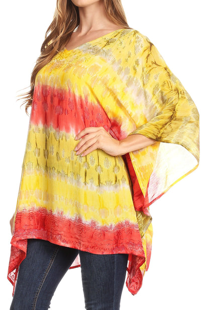 Sakkas Adalwin Desert Sun Lightweight Circle Ponch Tunic Top Blouse W / Embroidery