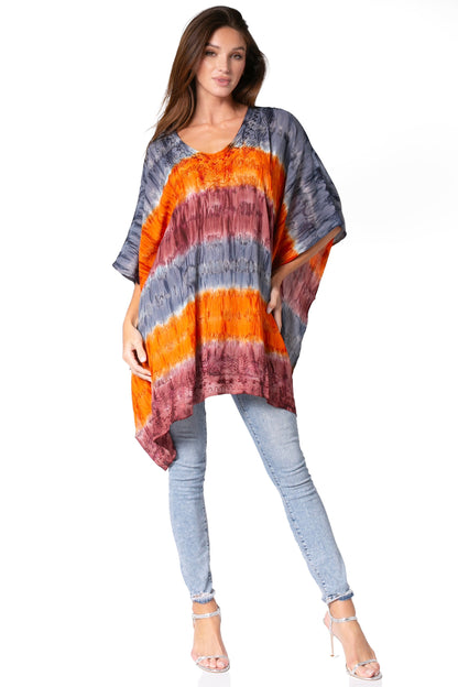 Sakkas Adalwin Desert Sun Lightweight Circle Ponch Tunic Top Blouse W / Embroidery