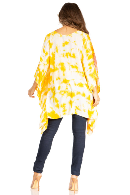 Sakkas Adalwin Second TieDye Desert Sun Circle Ponch Tunic Top Blouse W/Embroidery