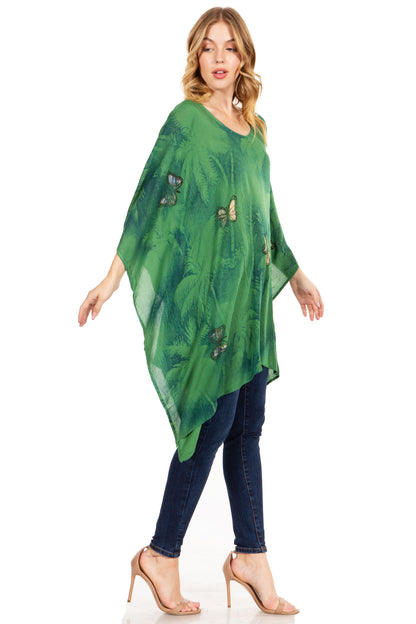 Sakkas Adalwin Third Tie Dye Desert Sun Circle Ponch Tunic Top Blouse W/Embroidery