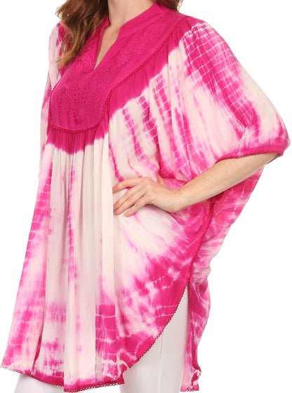 Sakkas Martina Delicate Embroidered Tie Dye Poncho Top / Cover Up