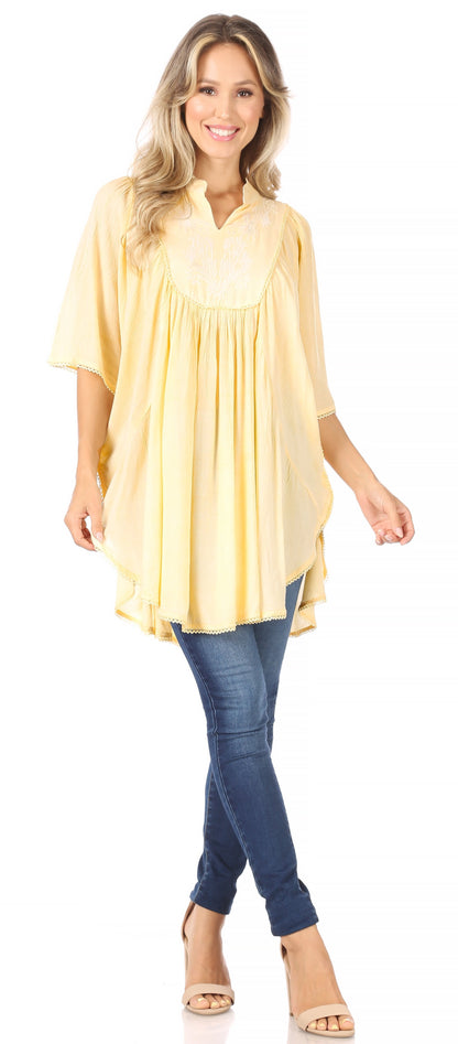 Sakkas Martina Delicate Embroidered Tie Dye Poncho Top / Cover Up
