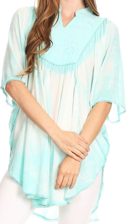 Sakkas Martina Delicate Embroidered Tie Dye Poncho Top / Cover Up