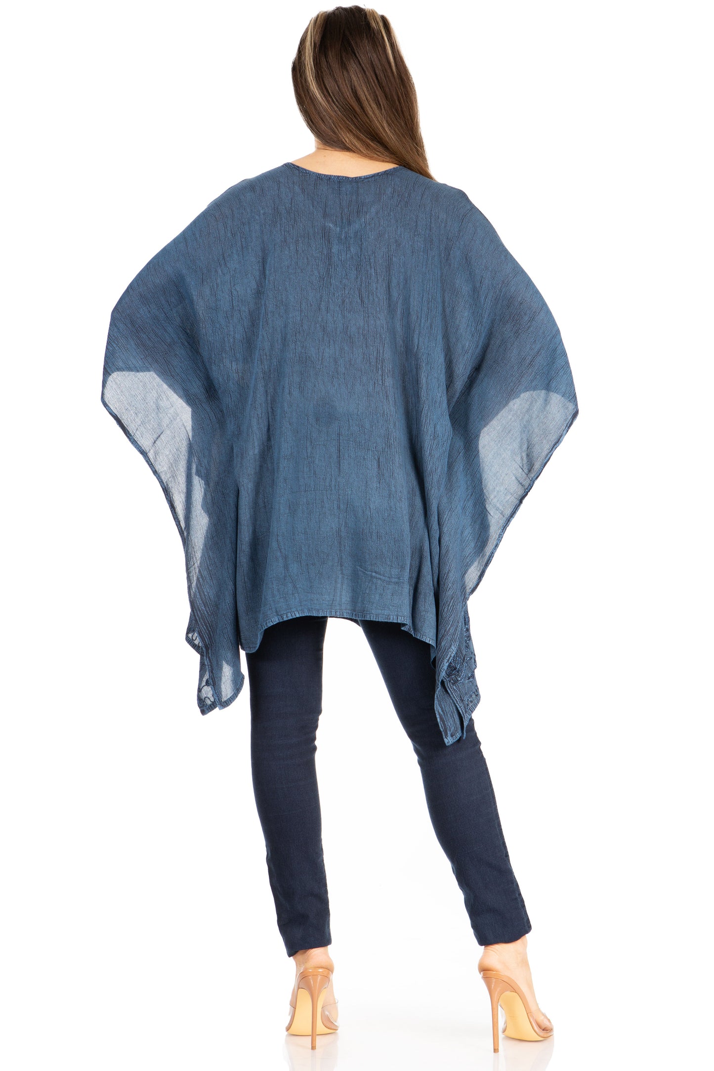 Sakkas Wren Lightweight Circle Poncho Top Blouse With Detailed Embroidery