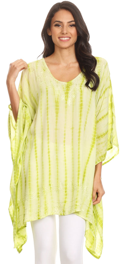 Sakkas Wren Lightweight Circle Poncho Top Blouse With Detailed Embroidery