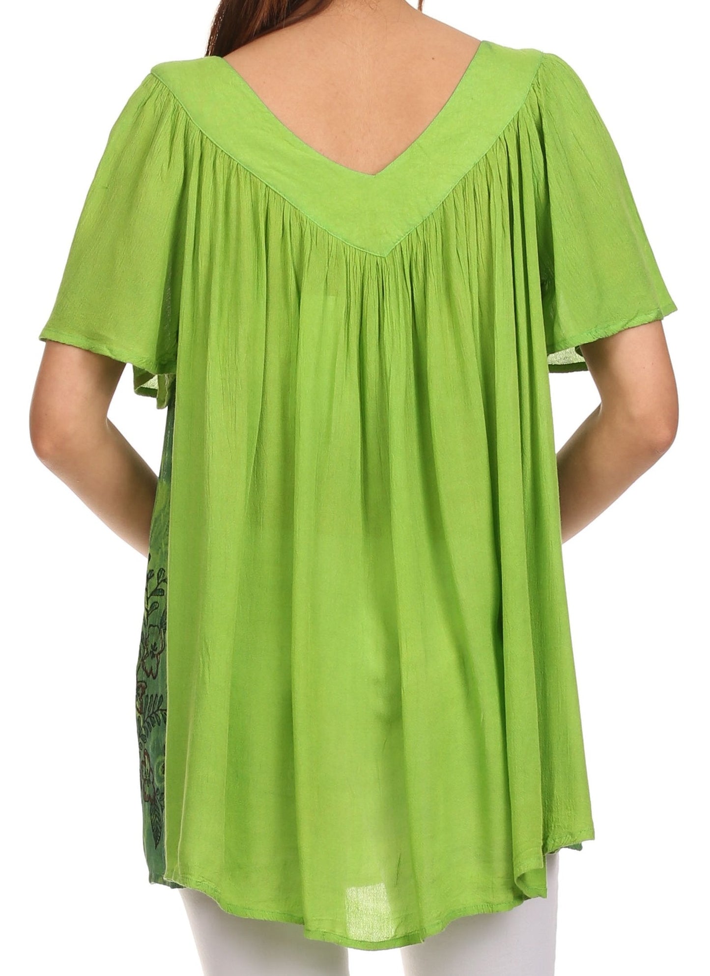 Sakkas Kyla Relaxed Fit Floral Sequin Embroidered V-neck Cap Sleeve Blouse / Top