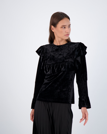 Smocked Sleeves Top With Ruffles