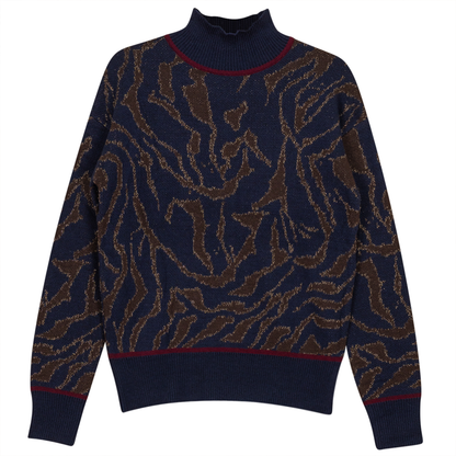 Mock Neck Leopard Knit Chenille Sweater