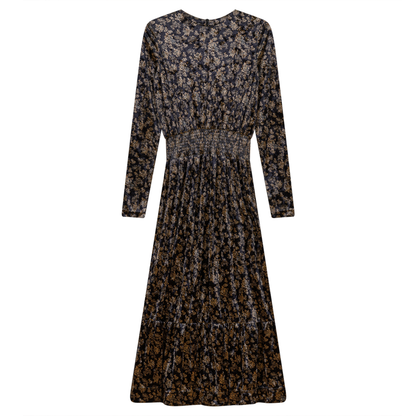 Midi Pleated Velour Floral Dress