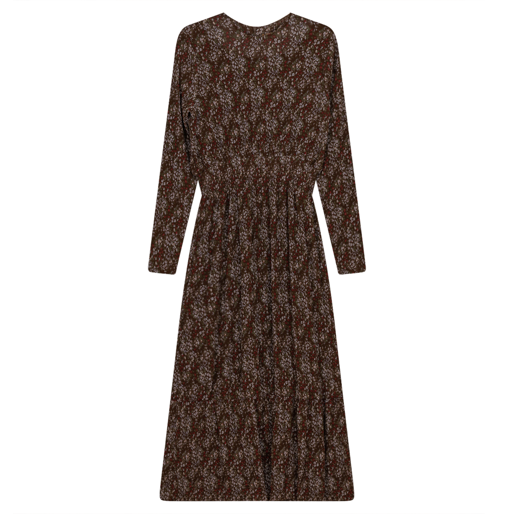 Pleated Chiffon Floral Midi Dress
