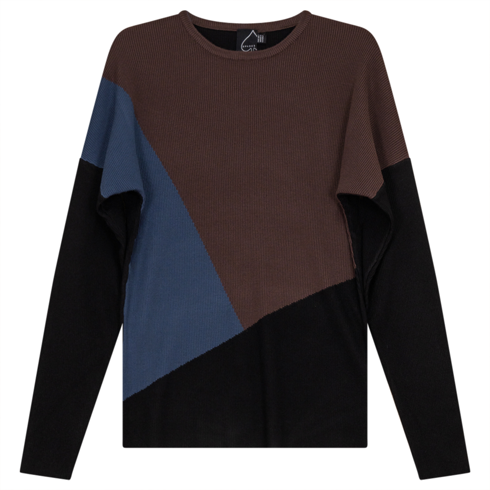 Drop Sleeve Color Blocked Knit Sweater