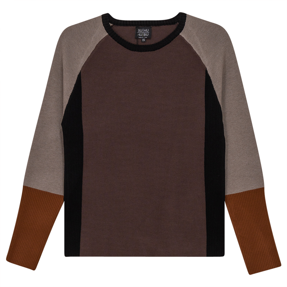 Color Blocked Ribbed Knit Combo Sweater