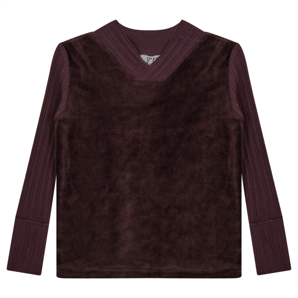 Combo Rib And Cotton Velour Top