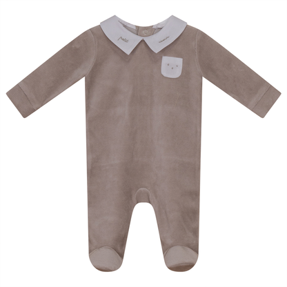 Embroidered "Petit Coeur" Velour Onesie