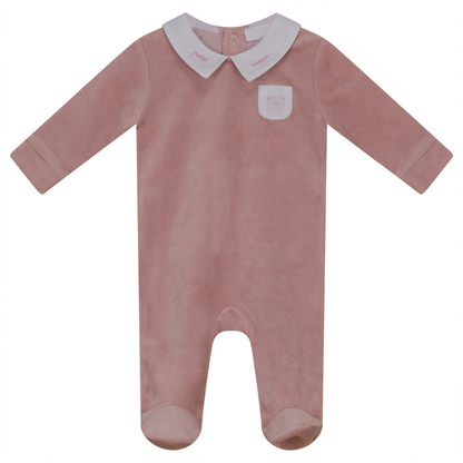 Embroidered "Petit Coeur" Velour Onesie