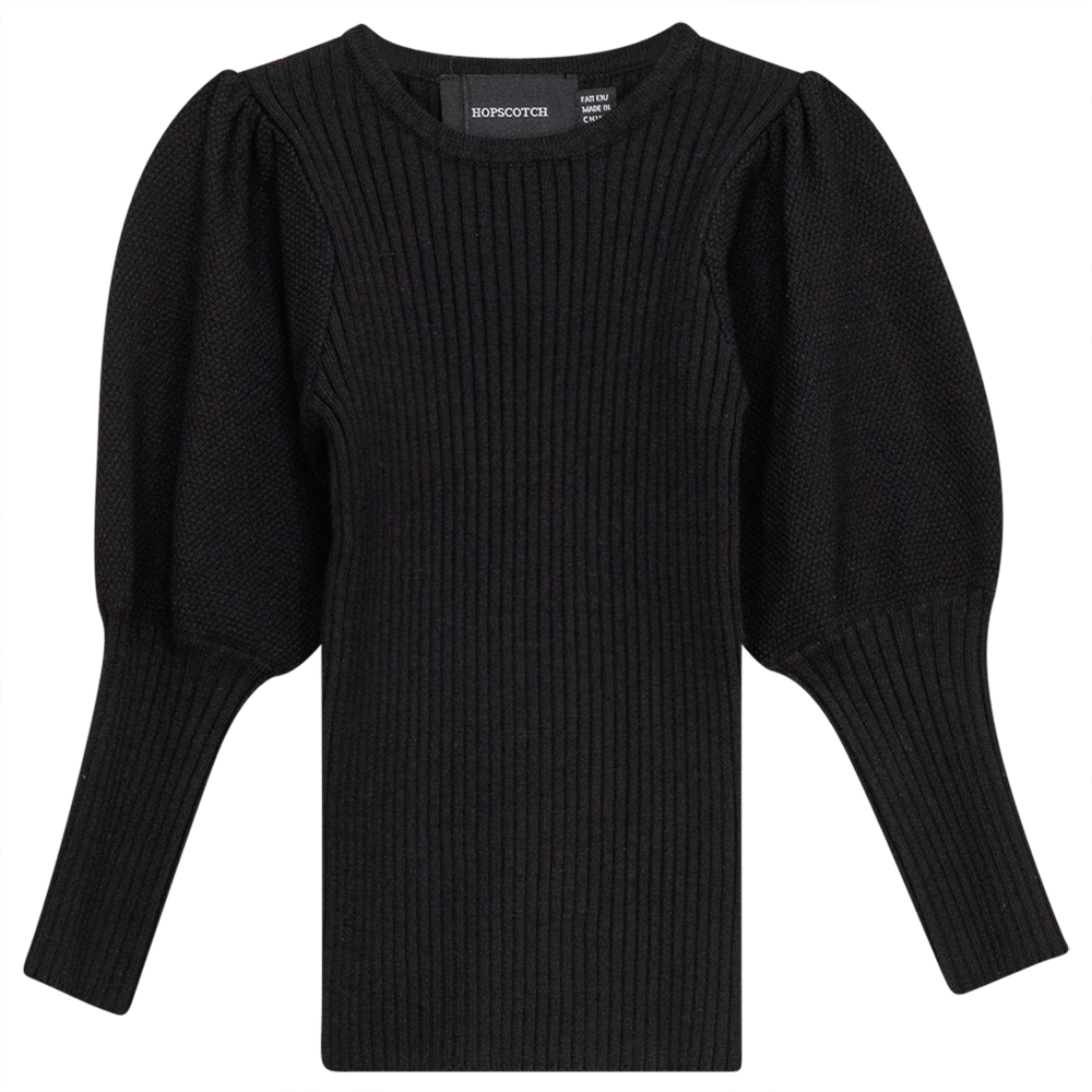 Rib Knit Top With Puff Sleeves