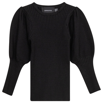 Rib Knit Top With Puff Sleeves
