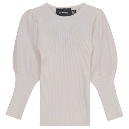 Rib Knit Top With Puff Sleeves