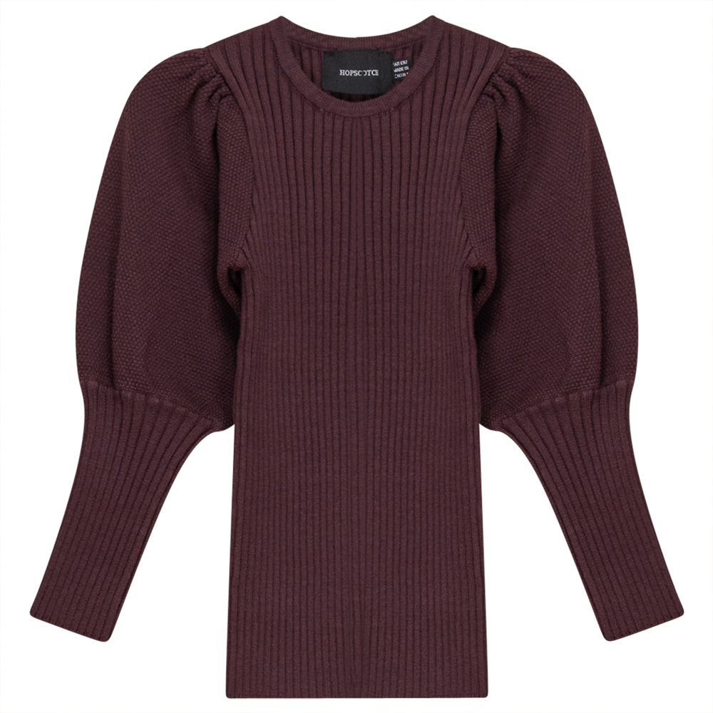 Rib Knit Top With Puff Sleeves