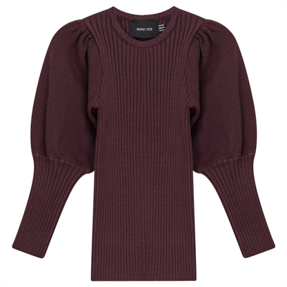 Rib Knit Top With Puff Sleeves