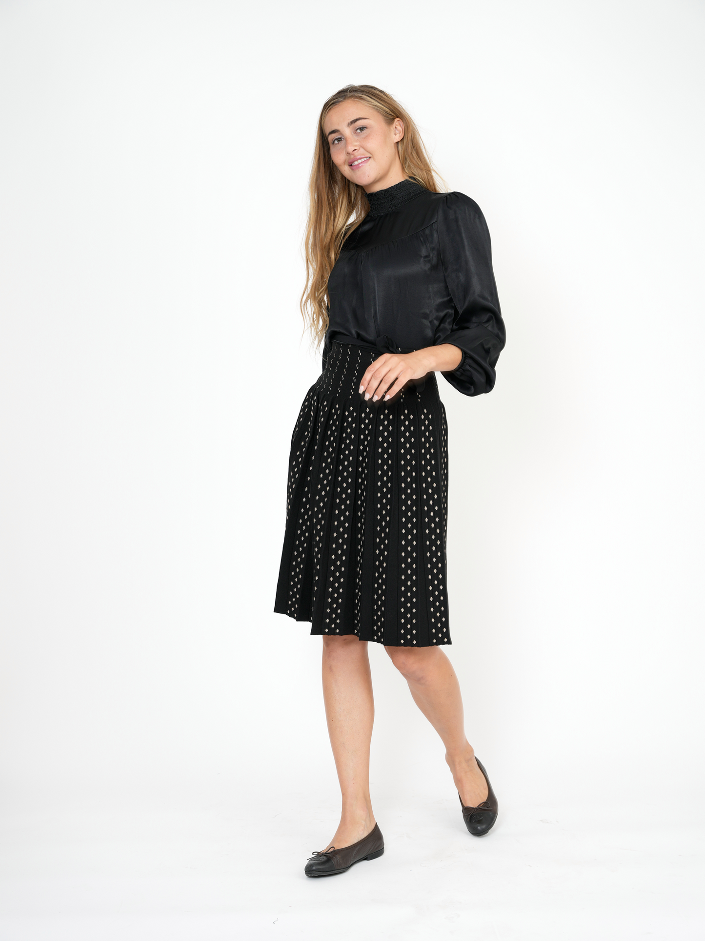 Pleated Gold Lurex Knit Skirt