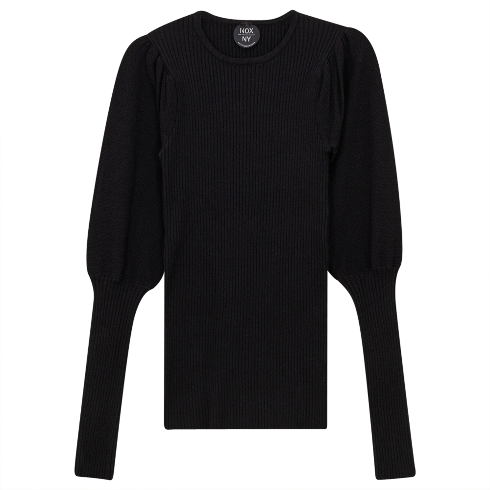 Rib Knit Top With Puff Sleeves