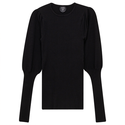 Rib Knit Top With Puff Sleeves