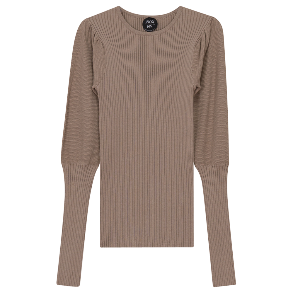 Rib Knit Top With Puff Sleeves