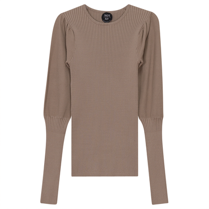 Rib Knit Top With Puff Sleeves