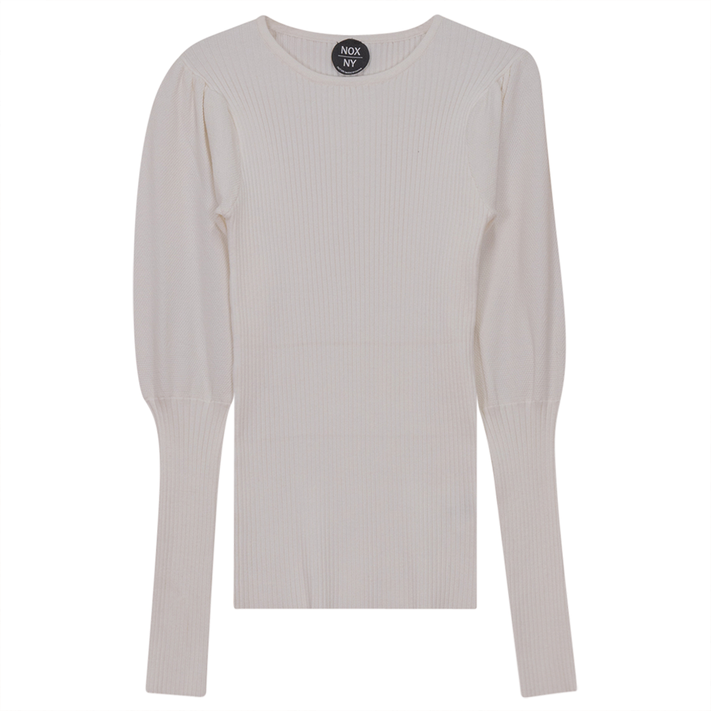 Rib Knit Top With Puff Sleeves