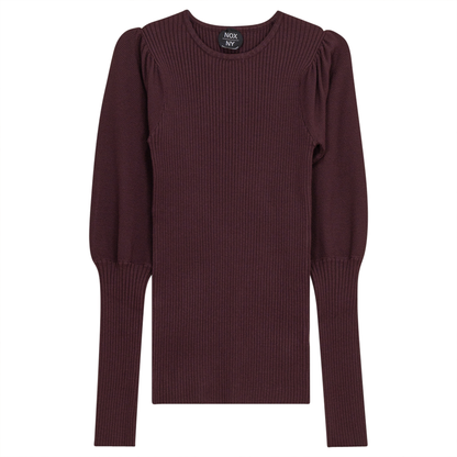 Rib Knit Top With Puff Sleeves