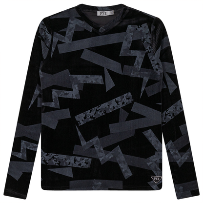 Rib Velour Print Top With V-Neck