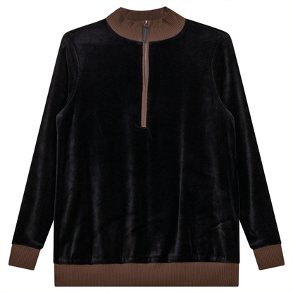 Velour Zipper Mock Neck Contrast Maternity Top