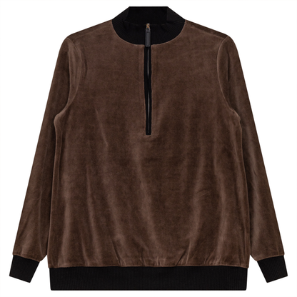 Velour Zipper Mock Neck Contrast Maternity Top