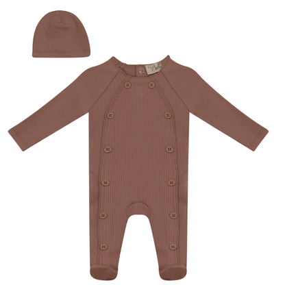 Ribbed Onesie With Fake Button Closure