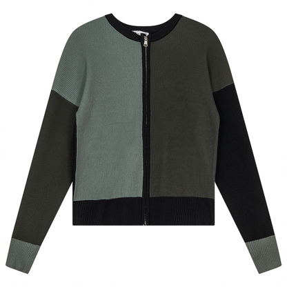 Color Block Double Zip Knit Cardigan
