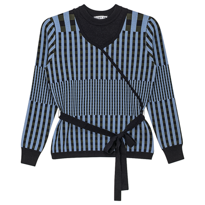 Checker Wrap Knit Mock Neck Sweater