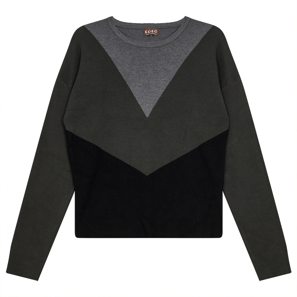 V-Shaped Color Blocked Sweater