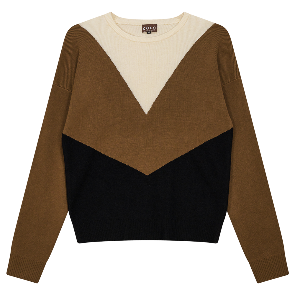 V-Shaped Color Blocked Sweater