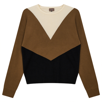 V-Shaped Color Blocked Sweater