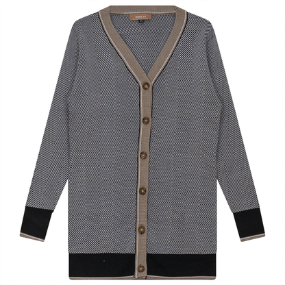 Sweater Knit Herringbone Design Cardigan