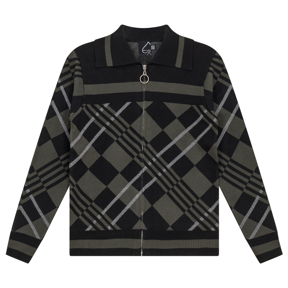 Zipper Geometric Jacquard Knit Jacket