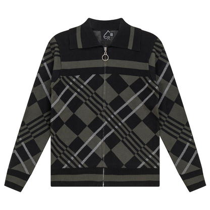 Zipper Geometric Jacquard Knit Jacket