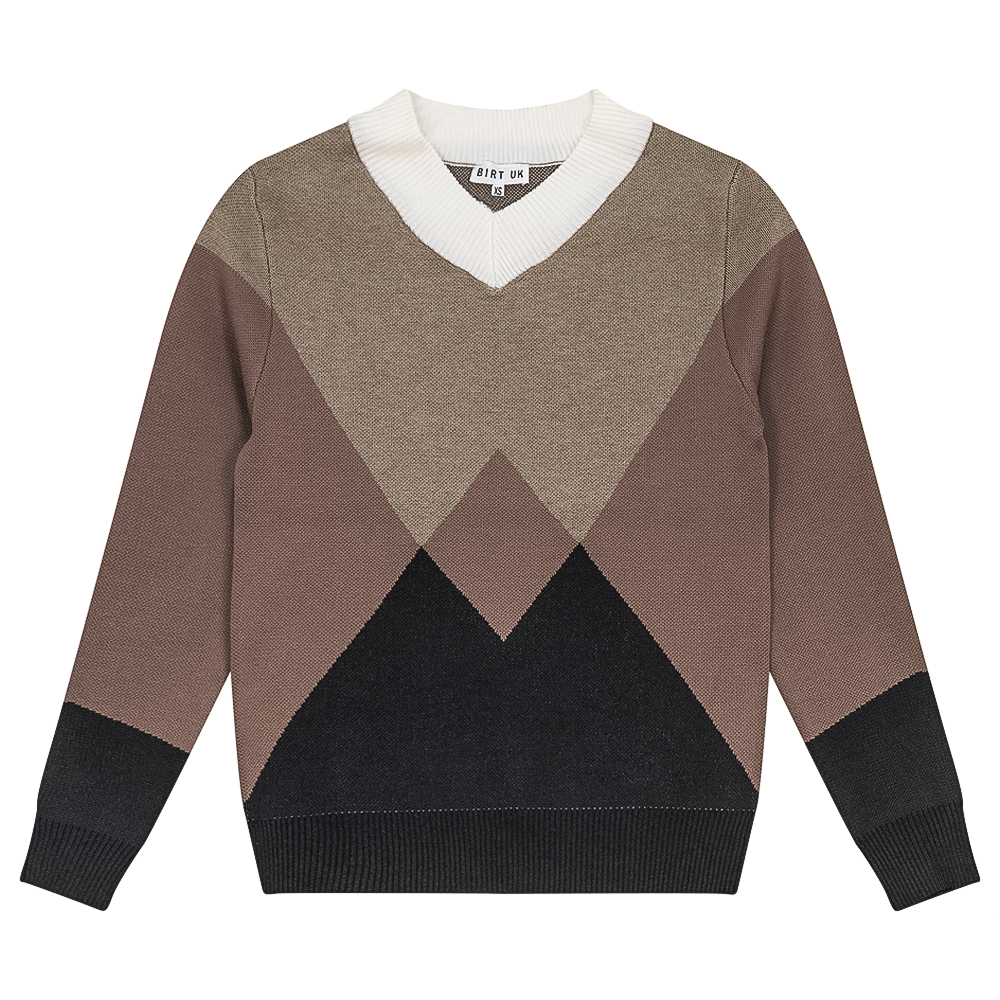 V Neck Intarsia Knit Sweater