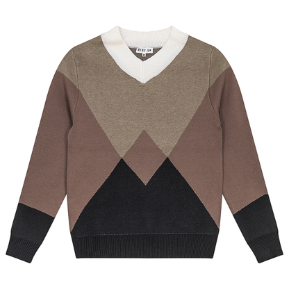 V Neck Intarsia Knit Sweater