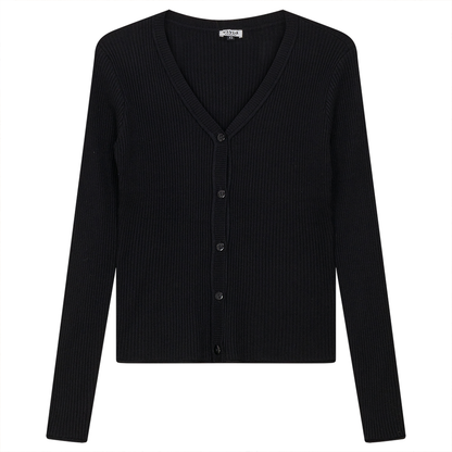 Cropped Knit Ribbed Cardigan