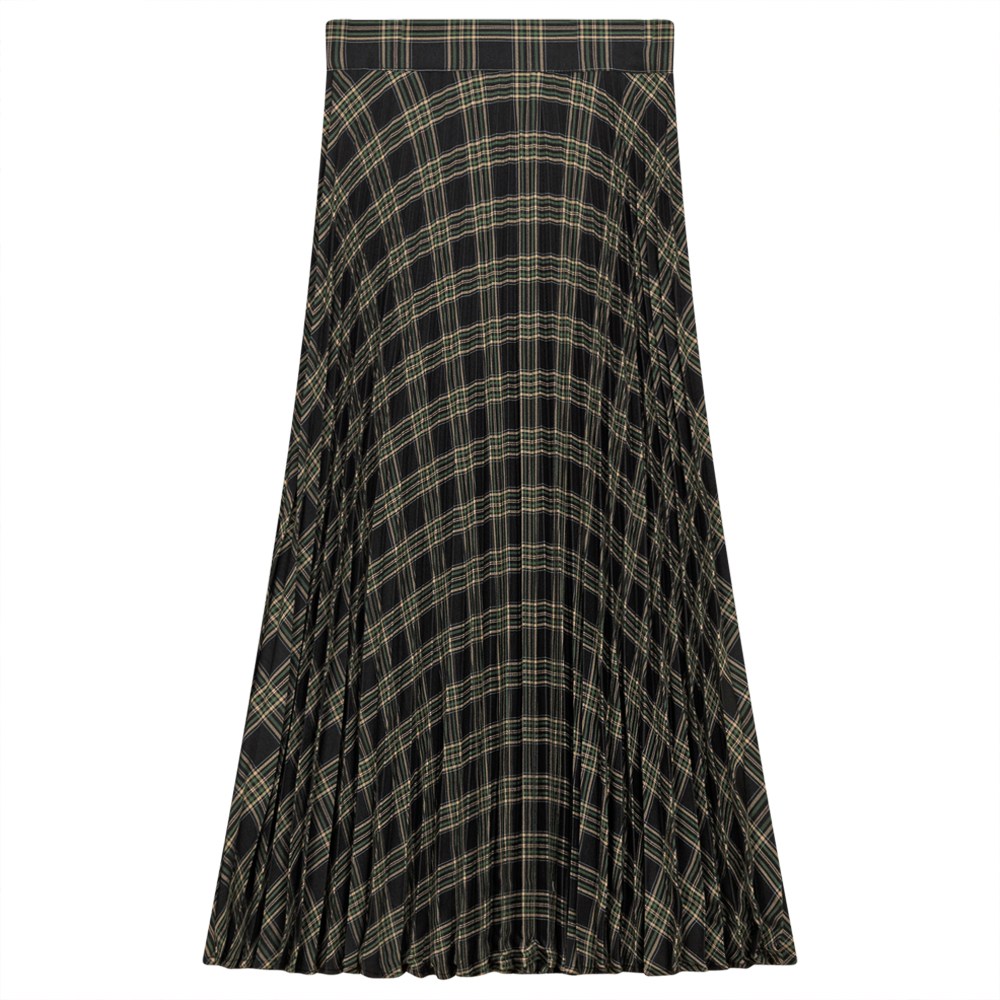 Accordian Pleated Midi Plaid Skirt