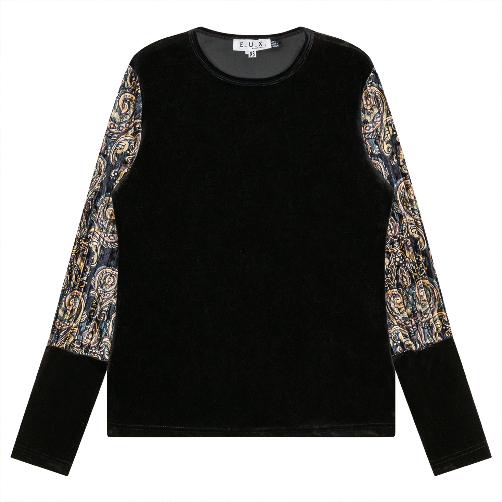 Slinky Velour Combo printed Accordian Sleeve Top
