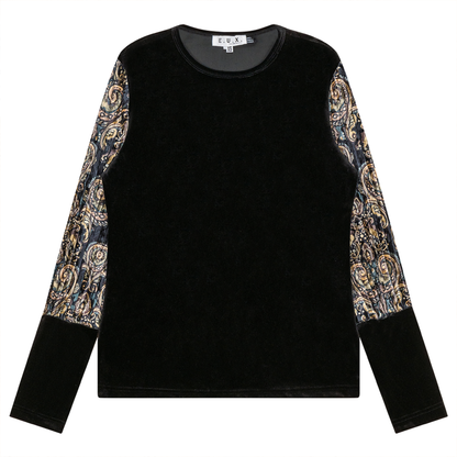 Slinky Velour Combo printed Accordian Sleeve Top